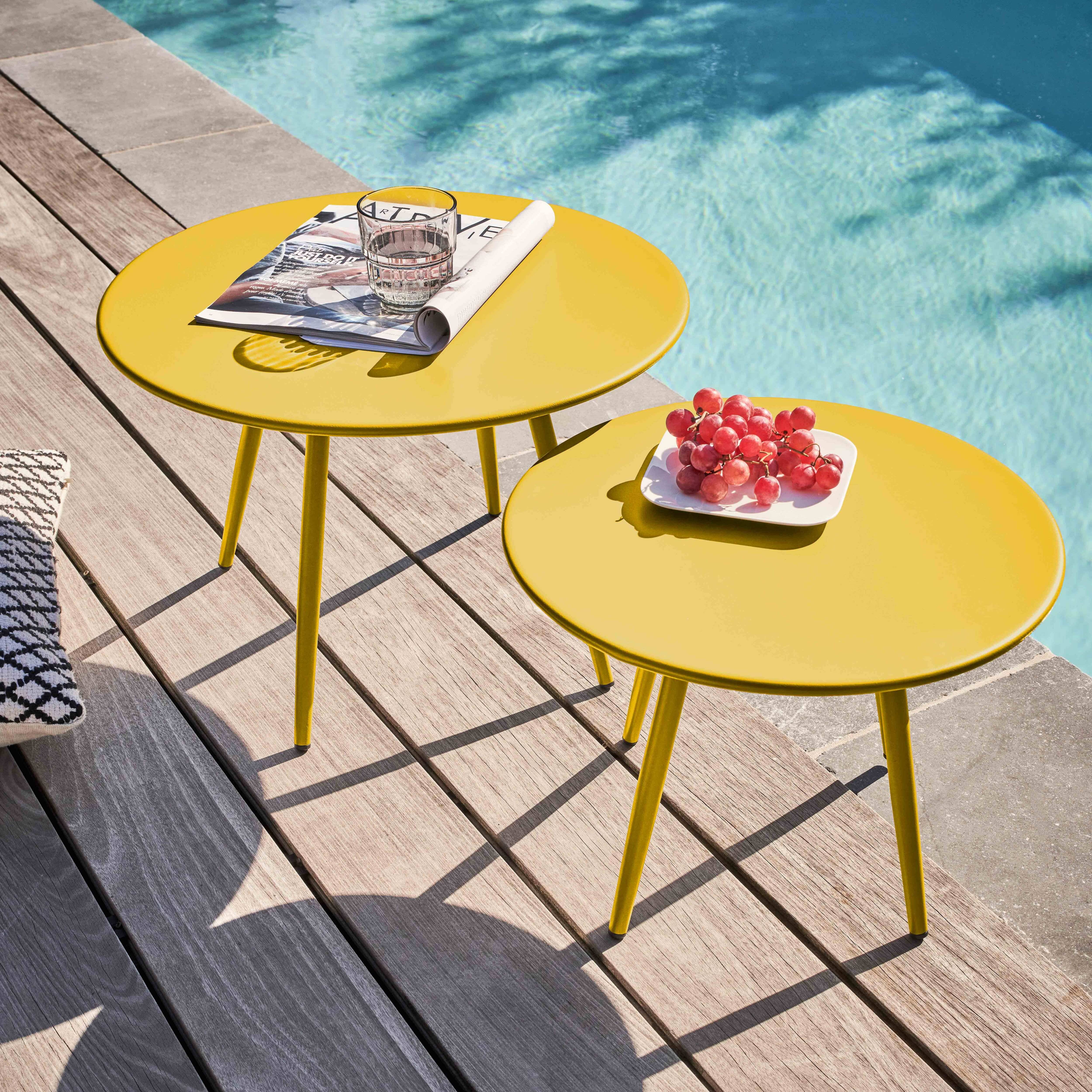 Oviala - Lot de 2 tables basses de jardin en acier jaune Palavas - Oviala - Image 2