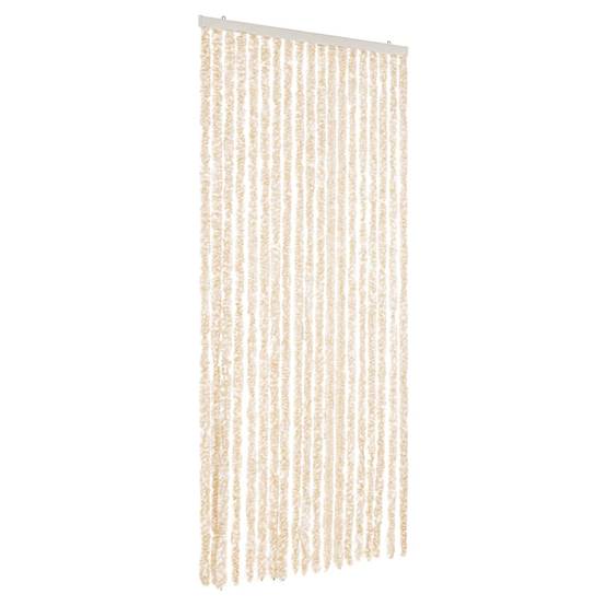 Rideau anti-mouches, Panneau de rideau beige et blanc 56x200 cm chenille - Image 1