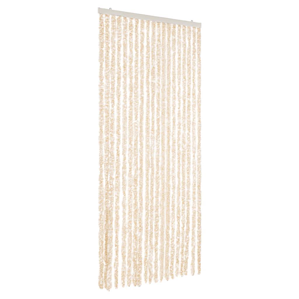 Rideau anti-mouches, Panneau de rideau beige et blanc 56x200 cm chenille - Image 1