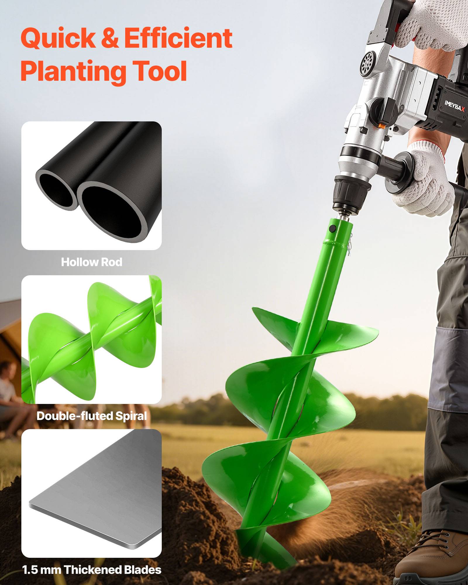 Vevor - VEVOR Mèche Tarière pour Perceuse φ 20 mm 200x790 mm pour Creuser Trous Planter - Image 2