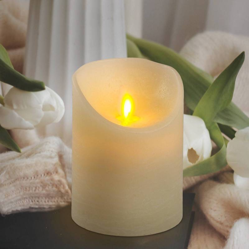 Bougie LED en cire véritable Ivoire Flamme vacillante à piles H10cm Timer Blanc chaud Lotti - Image 8