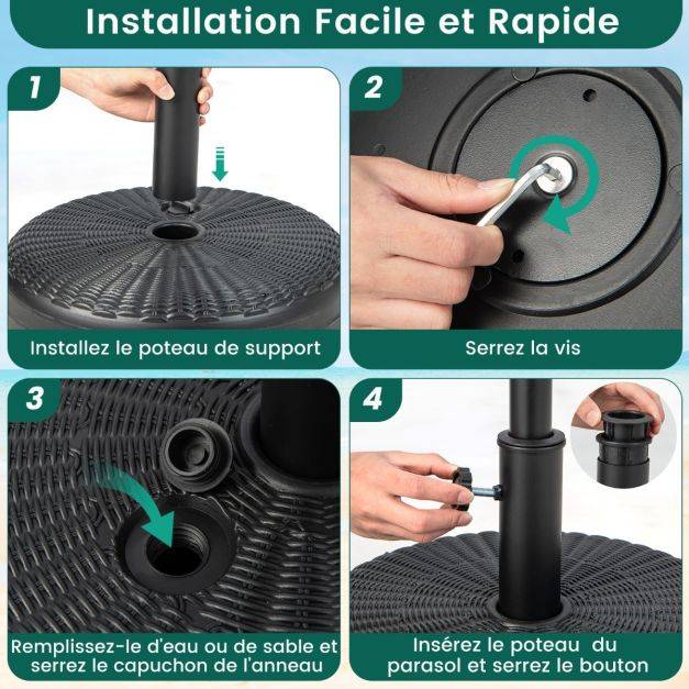 Helloshop26 - Pied de parasol pour parasol diamètre 38 mm - 48 mm socle parasol extérieur en hdpe rempli de 30 kg sable/ 15,5l eau 45 x 30 cm - Image 4