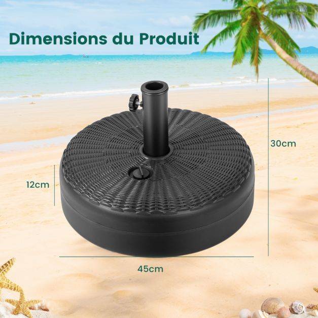 Helloshop26 - Pied de parasol pour parasol diamètre 38 mm - 48 mm socle parasol extérieur en hdpe rempli de 30 kg sable/ 15,5l eau 45 x 30 cm - Image 5
