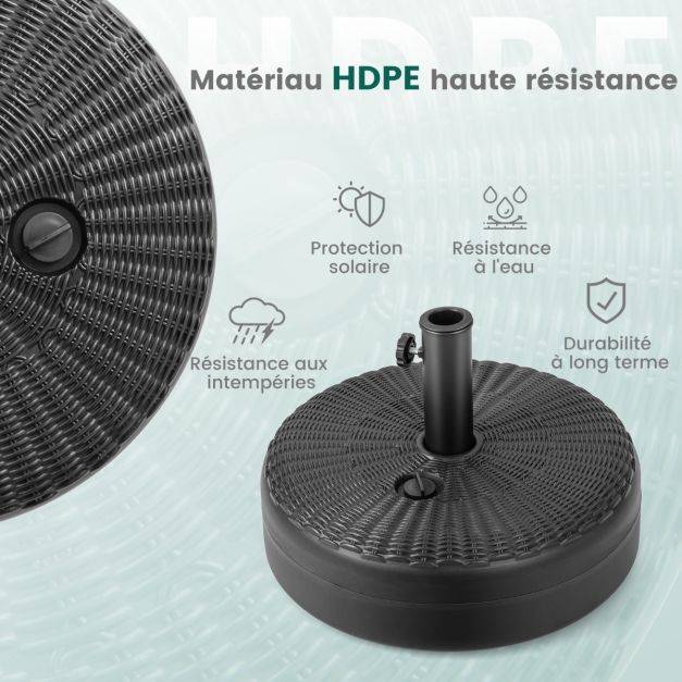 Helloshop26 - Pied de parasol pour parasol diamètre 38 mm - 48 mm socle parasol extérieur en hdpe rempli de 30 kg sable/ 15,5l eau 45 x 30 cm - Image 3