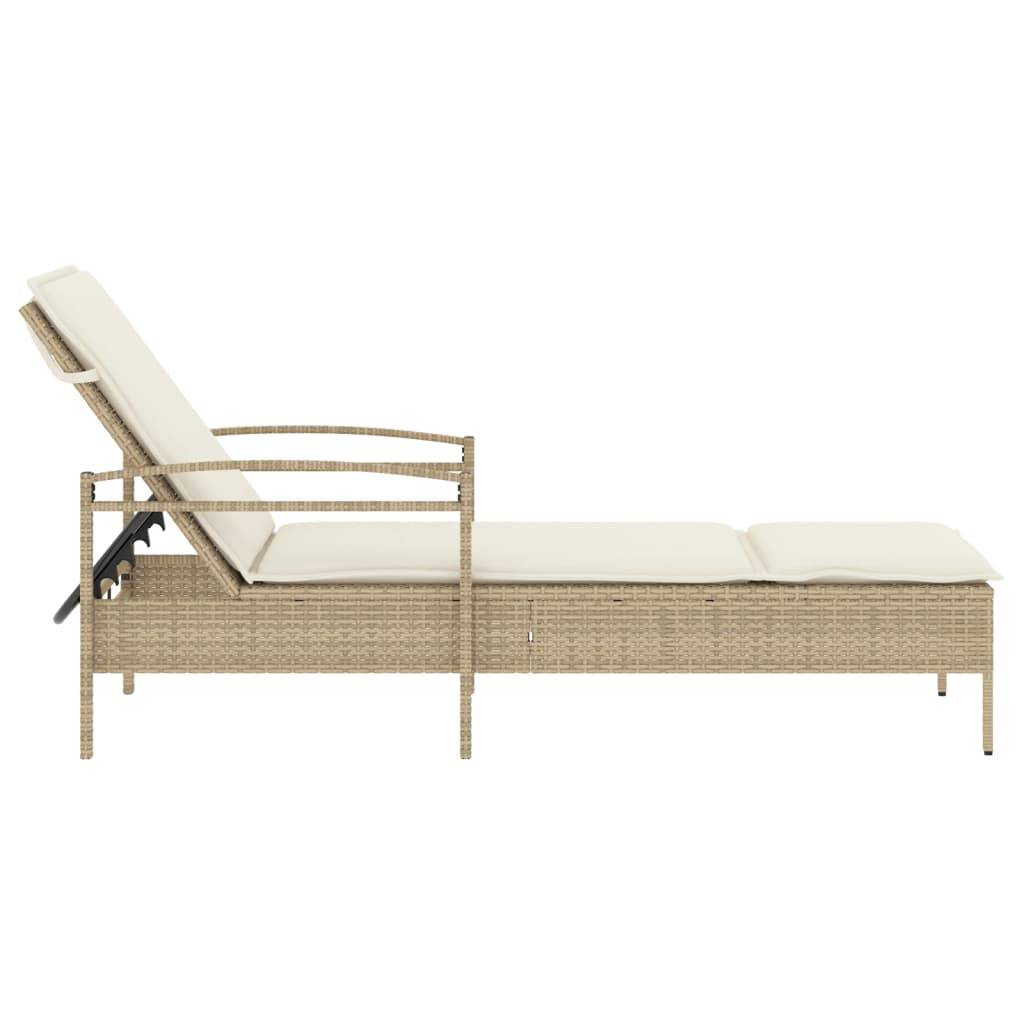 Chaise longue | Transat | Bain de soleil avec coussin beige 63x200x81 cm résine tressée - Image 5