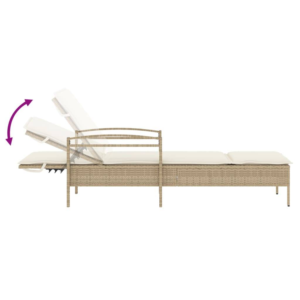 Chaise longue | Transat | Bain de soleil avec coussin beige 63x200x81 cm résine tressée - Image 7