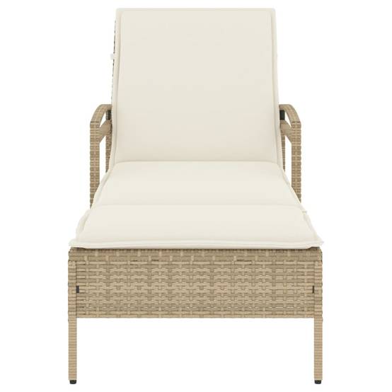 Chaise longue | Transat | Bain de soleil avec coussin beige 63x200x81 cm résine tressée - Image 4