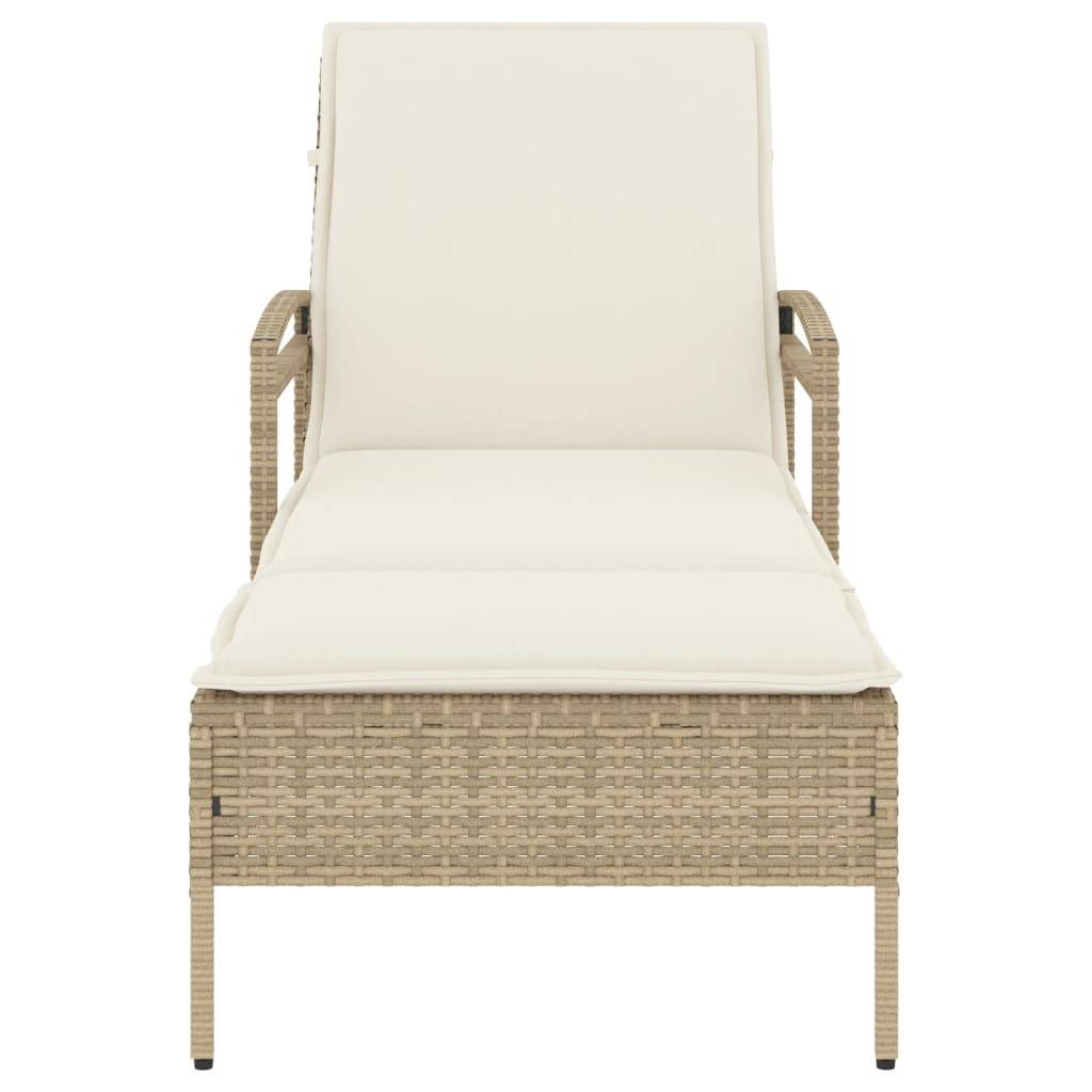 Chaise longue | Transat | Bain de soleil avec coussin beige 63x200x81 cm résine tressée - Image 4