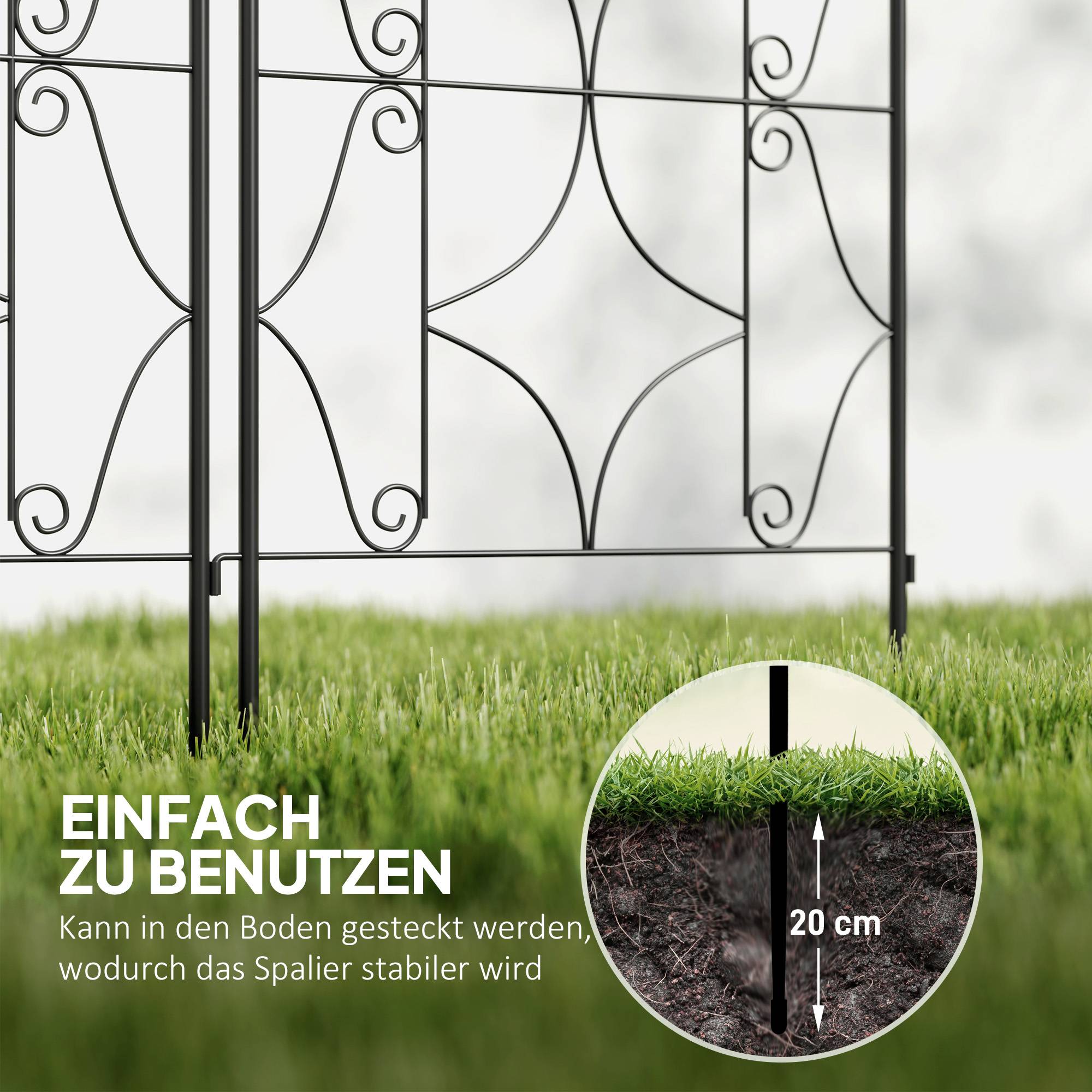 Support pour plantes grimpantes en métal, 2 pièces, noir 50 x 1.3 x 150 cm - PANGIVO - Image 5