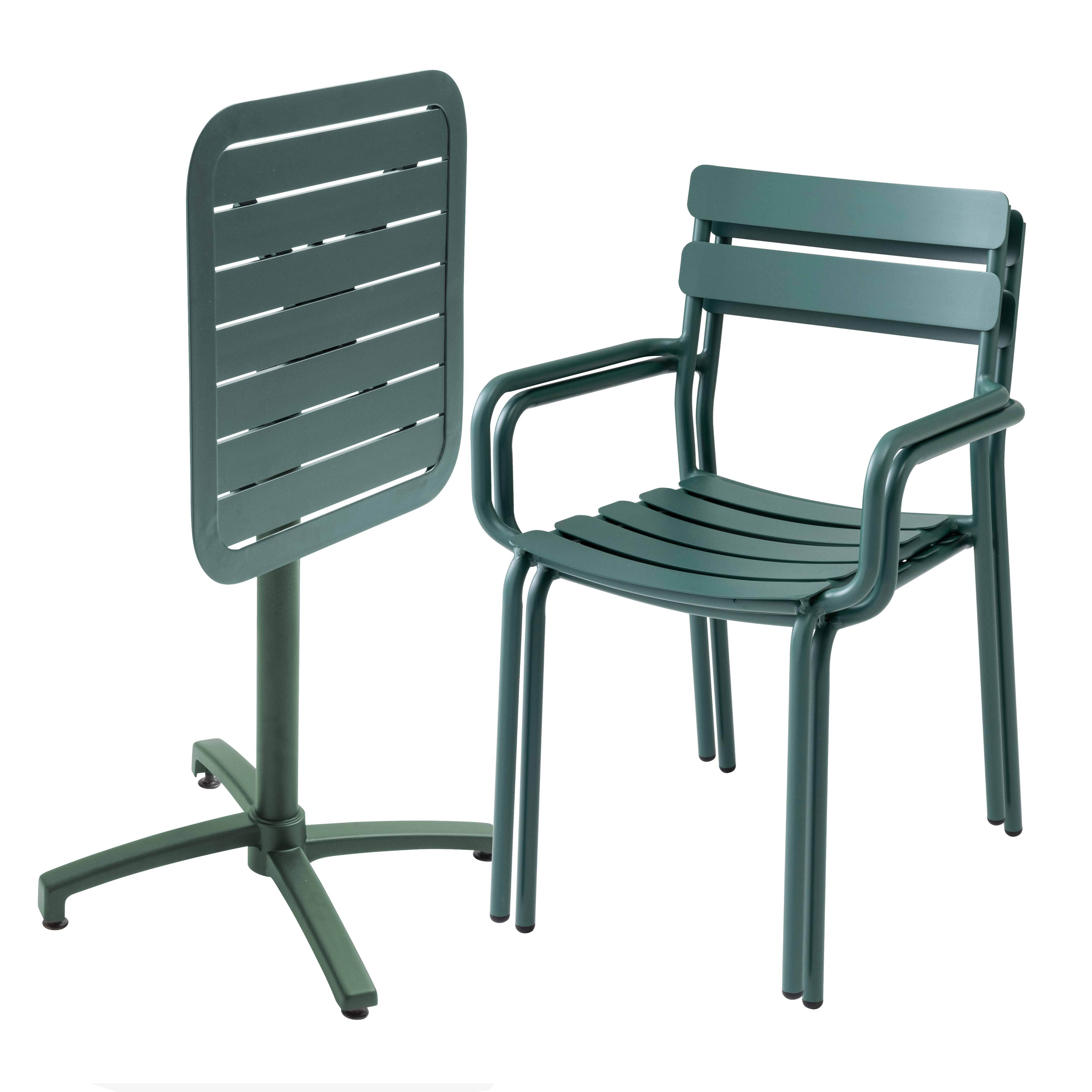 Oviala - Ensemble table inclinable 60 x 60 cm et 2 fauteuils vert foncé Almada - Oviala - Image 2