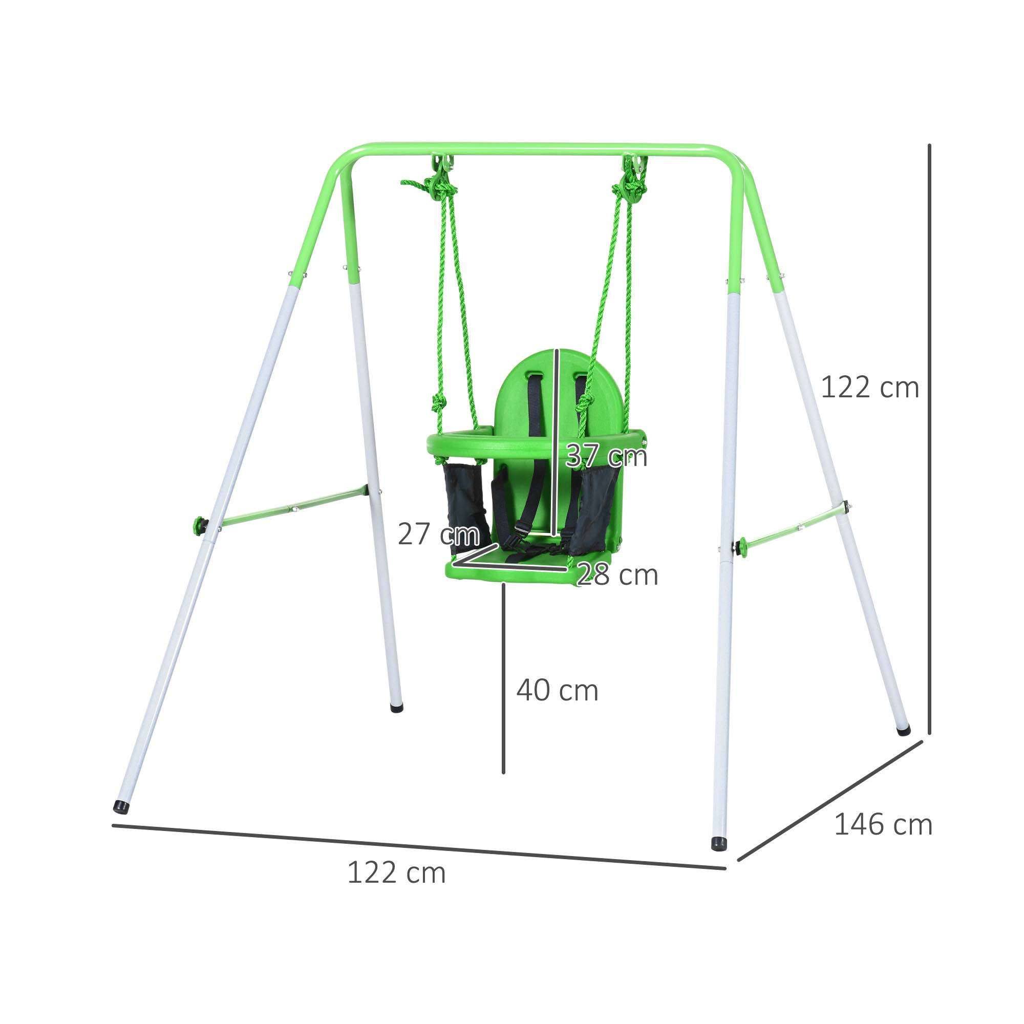 Outsunny - Portique balançoire enfant 6-36 mois - siège haut, accoudoirs, ceinture sécurité 2 points, barre protection - métal époxy blanc vert - Outsunny - Image 3
