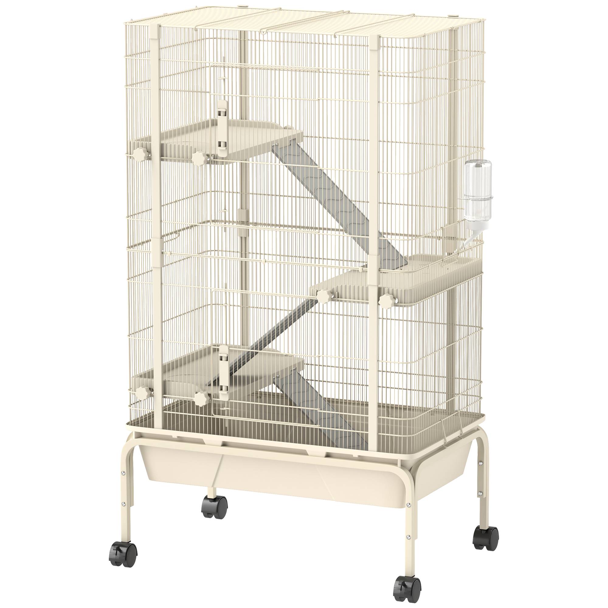 Sans Marque - Cage petits animaux 4 niveaux gamelle biberon inclus 88x48x150,5 cm beige - Image 1