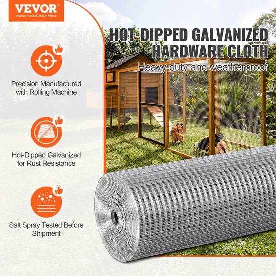 VEVOR Grillage métallique soudé 610mm x 15.24m, maillage 12.7x12.7mm, galvanisé, pour clôture jardin. - Image 2