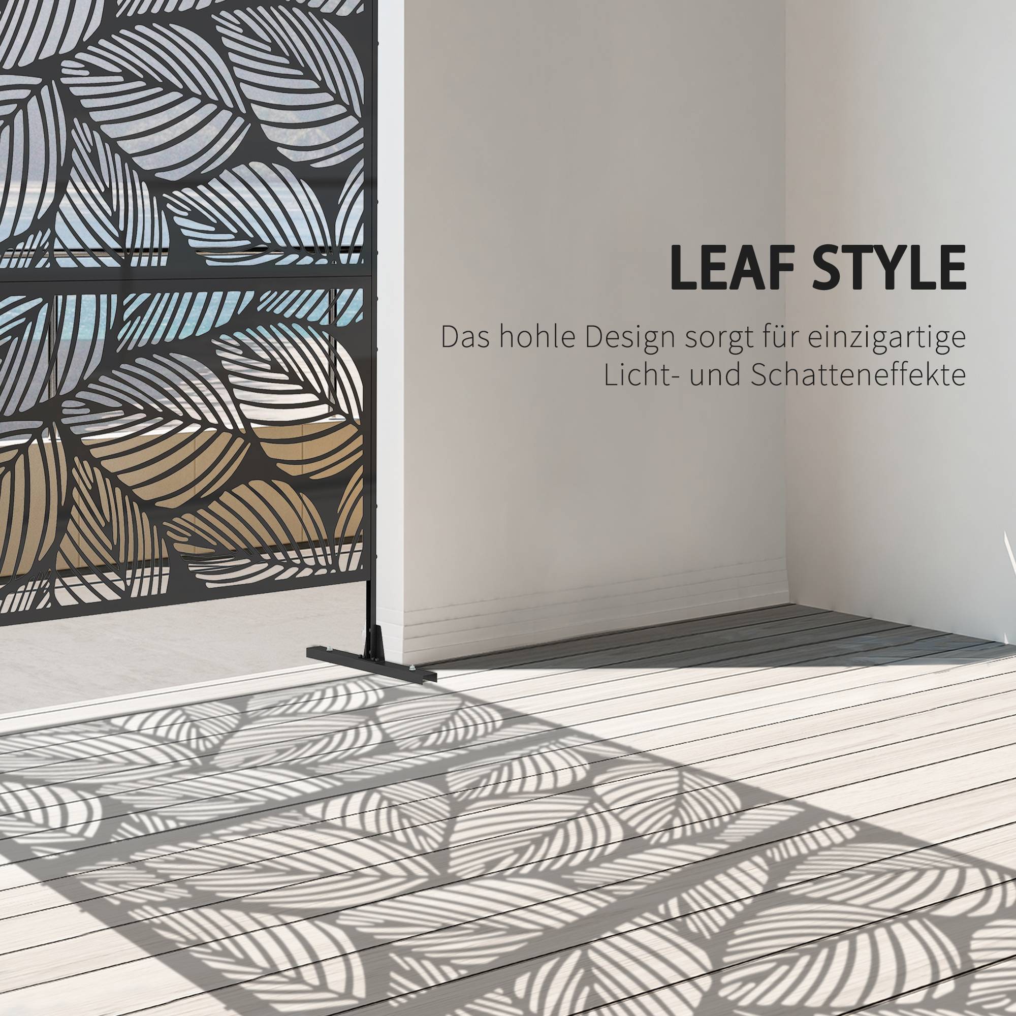 Paravent de jardin, séparateur de jardin, motif floral, métal, 122 x 45 x 198 cm, noir - Image 6