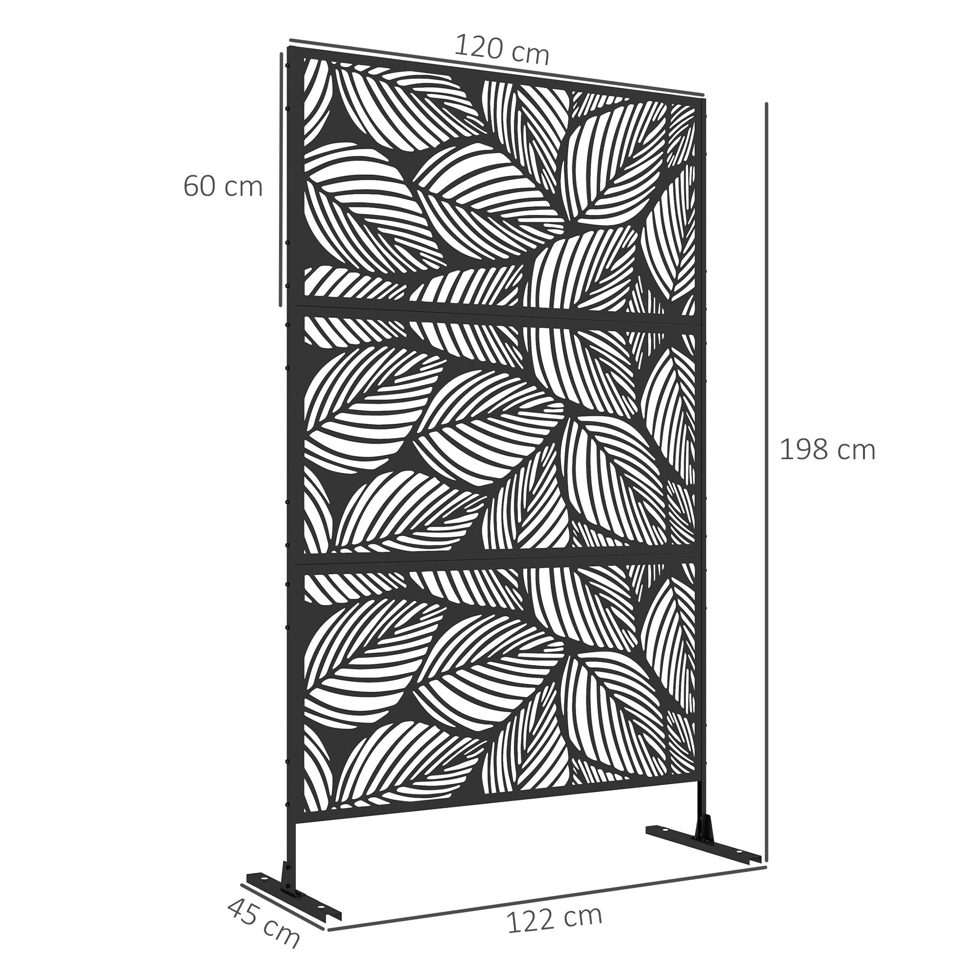 Paravent de jardin, séparateur de jardin, motif floral, métal, 122 x 45 x 198 cm, noir - Image 5