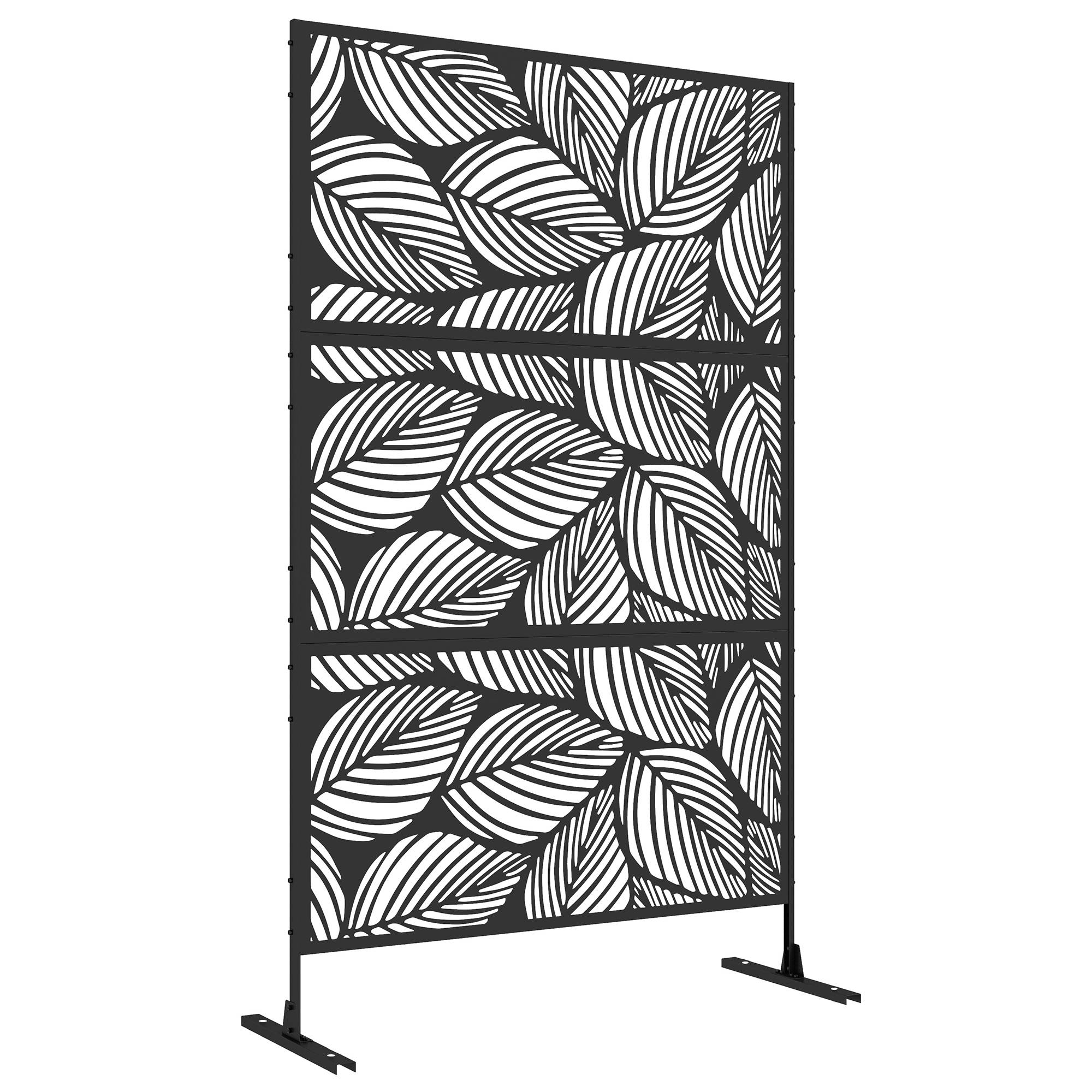 Paravent de jardin, séparateur de jardin, motif floral, métal, 122 x 45 x 198 cm, noir - Image 1