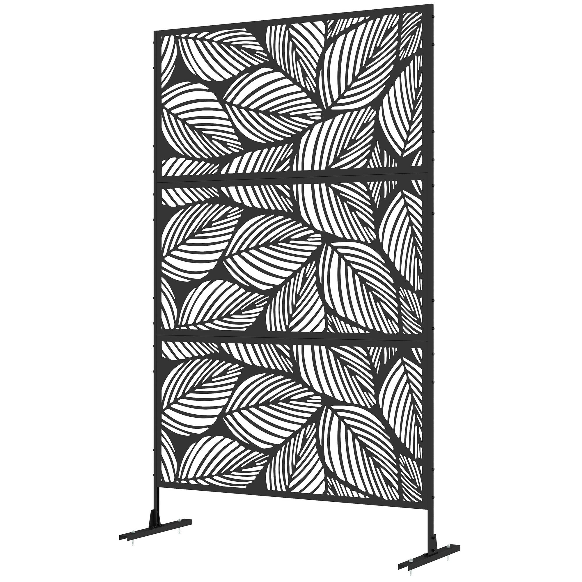 Paravent de jardin, séparateur de jardin, motif floral, métal, 122 x 45 x 198 cm, noir - Image 2