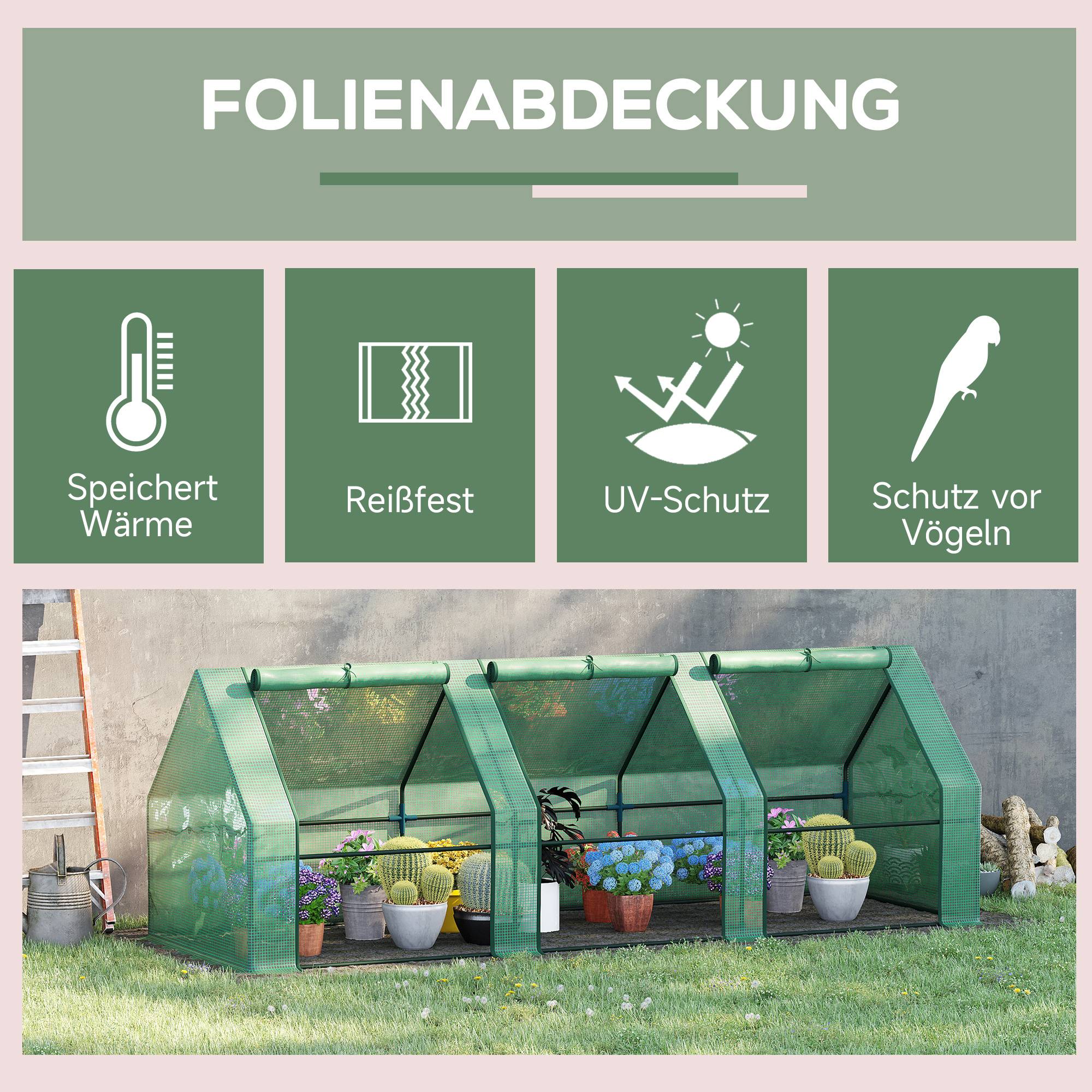 Serre Tunnel Jardin Acier PE 140g/m² Potager Protection Semis 270x90x90cm - ComfortXL Outdoor Living - Image 4