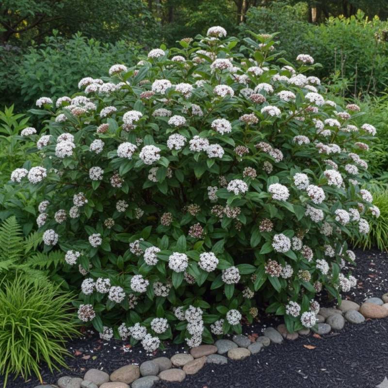 Viorne de Prague, Viburnum à fleurs Blanche - feuillage Persistant - Pot de 1,5L - 20/50 cm-  hauteur à maturité De 2,50 m à 3,00 m - Image 3