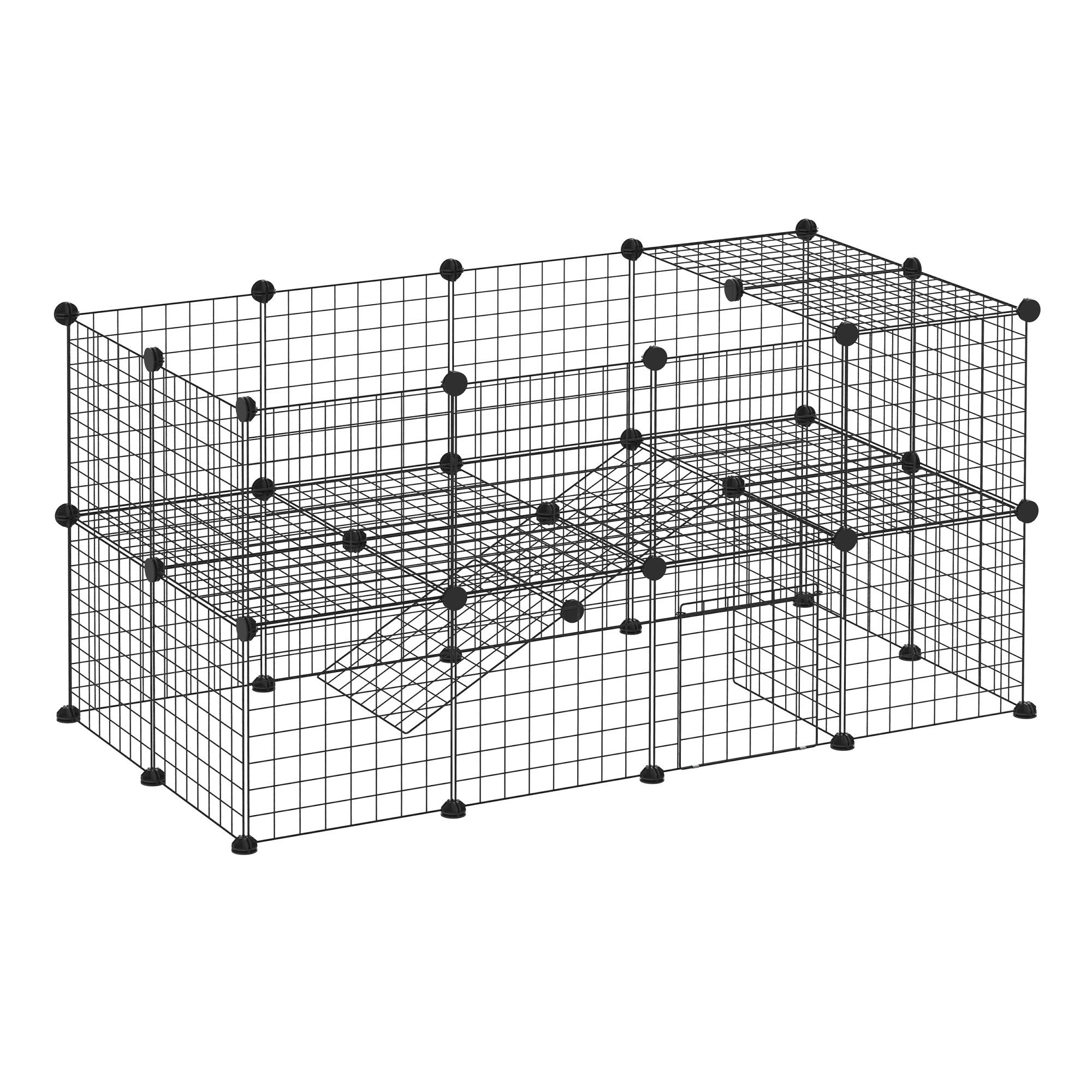 Parc modulable métal petits animaux 36 panneaux 2 niveaux 146x73x73cm noir - ComfortXL Outdoor Living - Image 1