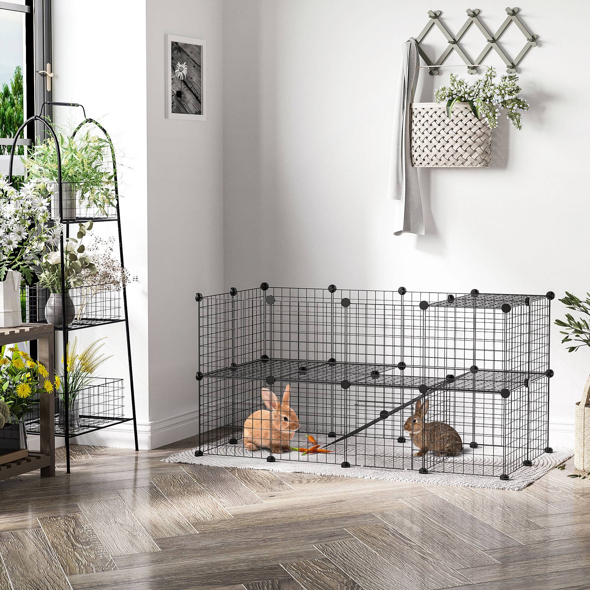 Parc modulable métal petits animaux 36 panneaux 2 niveaux 146x73x73cm noir - ComfortXL Outdoor Living - Image 3