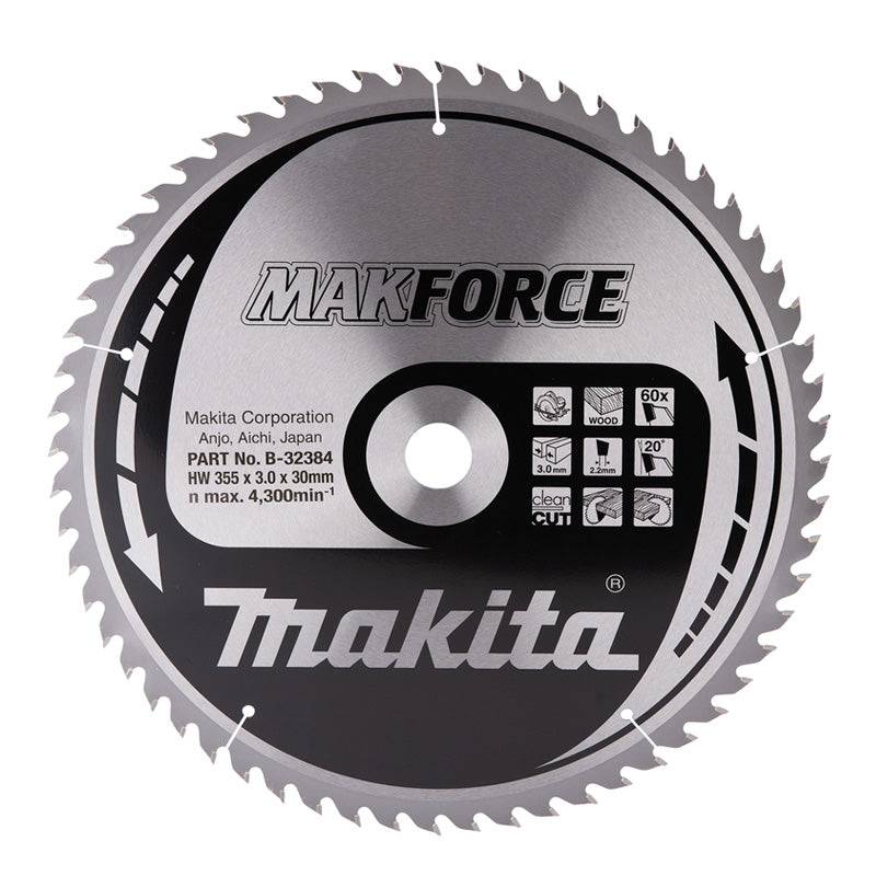 Makita - Lames carbure "MakForce", pour bois, pour scies circulaires MAKITA - taille Ø355 mm x 60 Dents - MAKITA ACCESSOIRES - Image 1