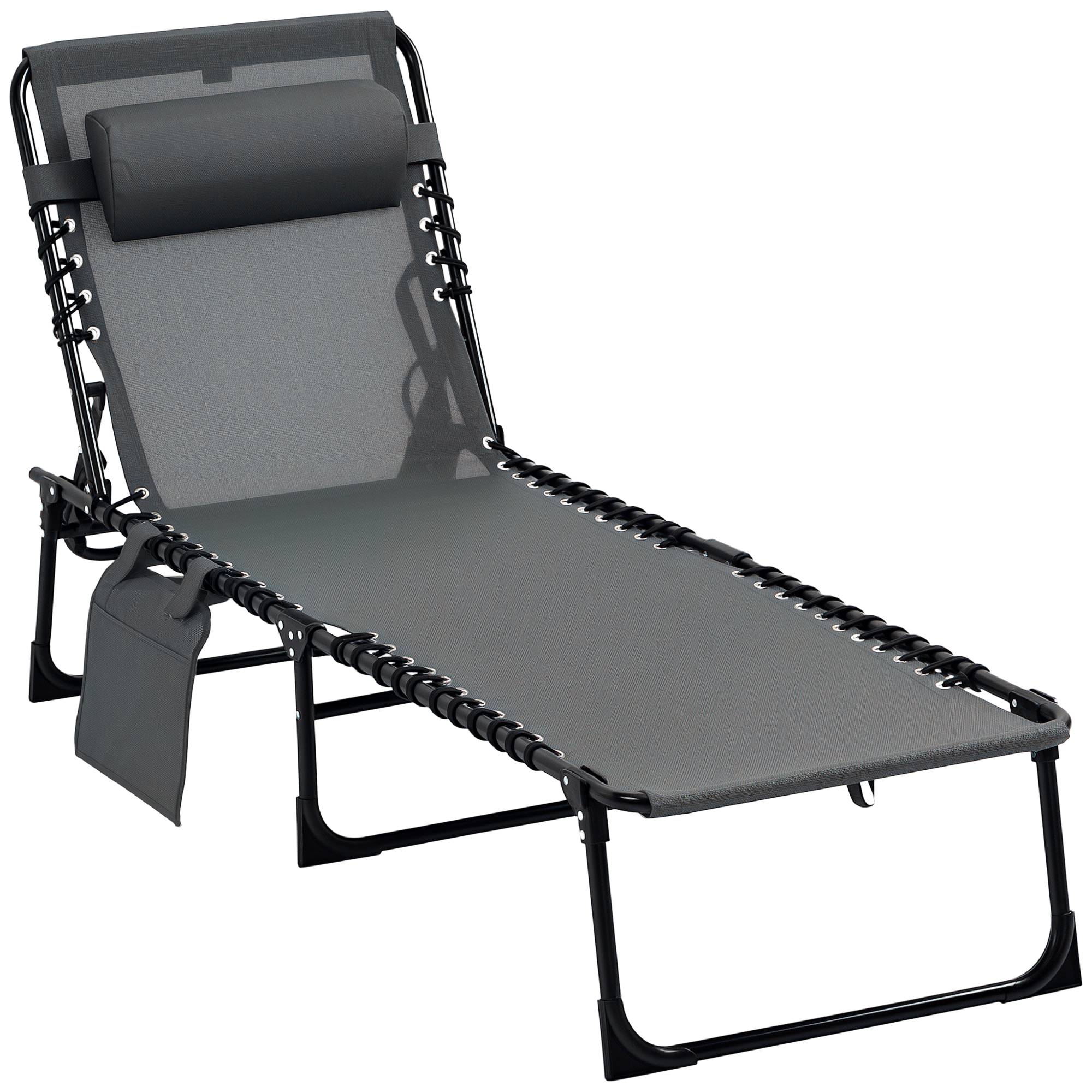 Chaise longue de jardin pliante avec dossier inclinable 5 positions et coussin, 185 x 58 x 30 cm, grise - Image 1