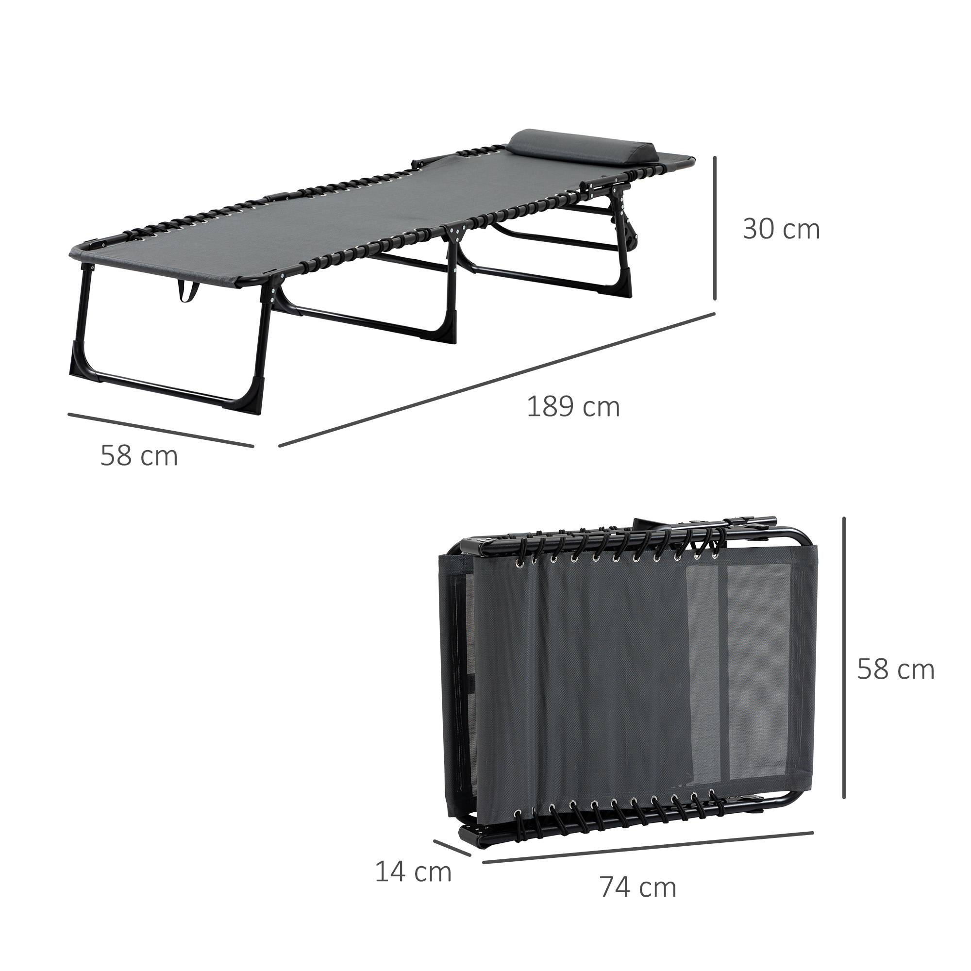 Chaise longue de jardin pliante avec dossier inclinable 5 positions et coussin, 185 x 58 x 30 cm, grise - Image 5