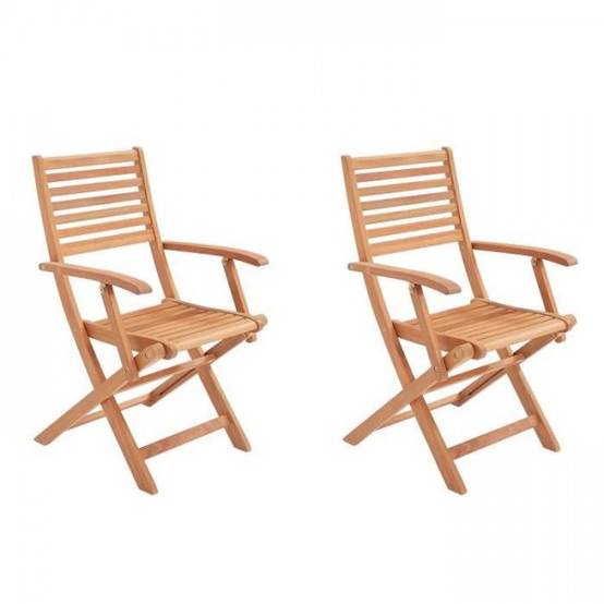 MARKET24 - Lot de 2 fauteuils de jardin pliants en Acacia FSC - 57 x 52 x 90 cm - Image 1