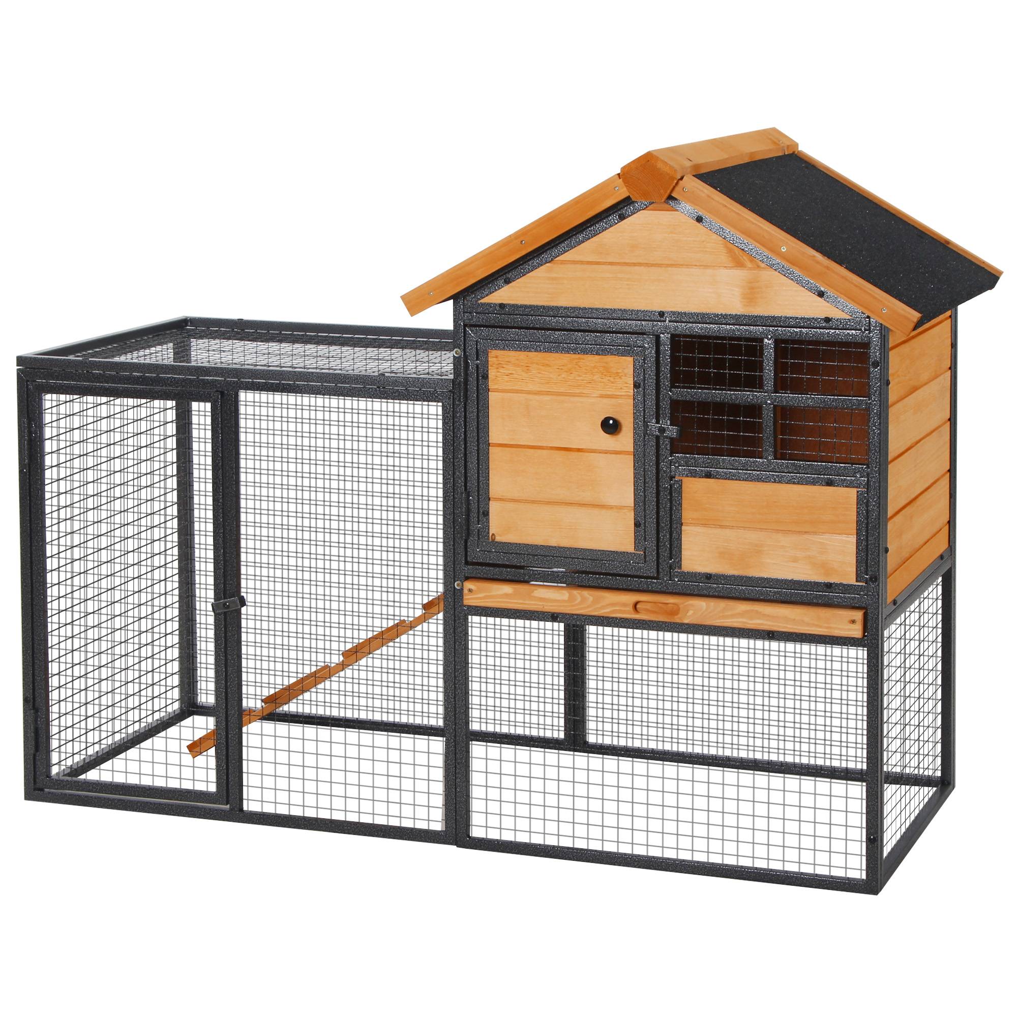 Sans Marque - Clapier extérieur lapins/cochons Inde cage petits animaux 2 niveaux rampe plateau amovible bois/métal 122x63x92 cm gris - Image 2