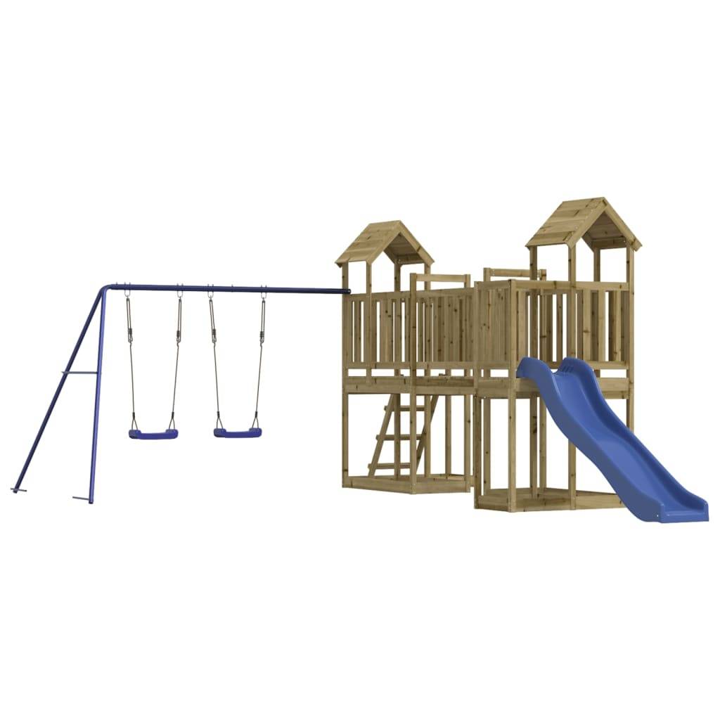 Helloshop26 - Aire de jeux d'extérieur balançoires toboggan portiques robuste jeux jardin 356 x 589 x 214 cm bois de pin imprégné - Image 1