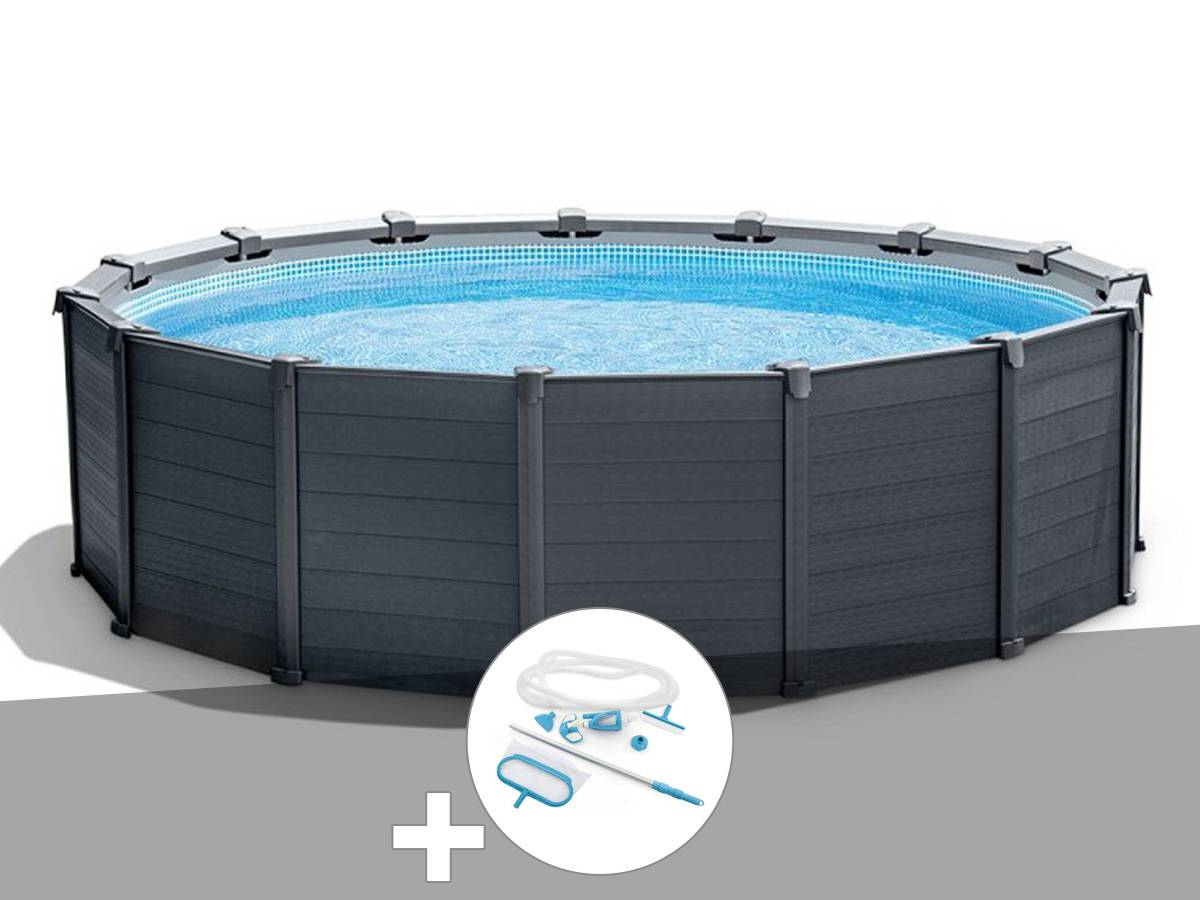 Kit piscine tubulaire Intex Graphite ronde 4,78 x 1,24 m + Kit d'entretien - Image 1