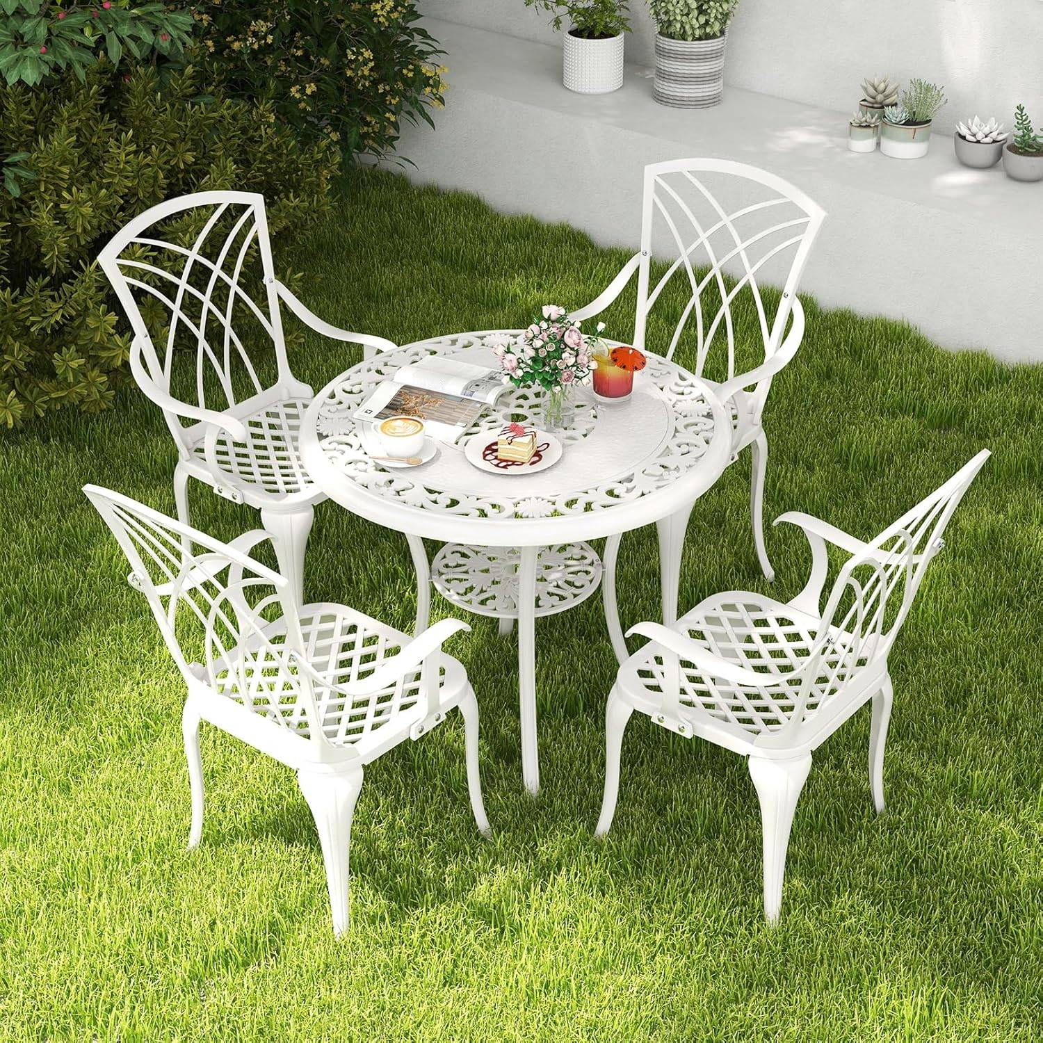 Set bistrot 2 personnes - Table ronde 60 cm avec 2 chaises - Acier thermolaqué - Vert