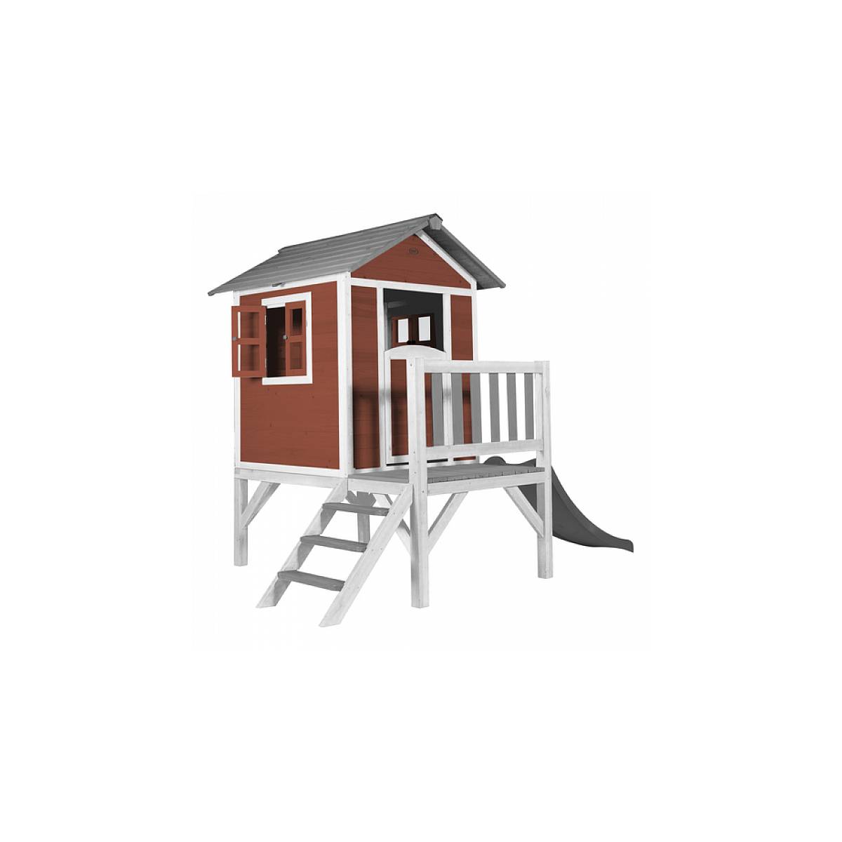 Maisonnette AXI Beach Lodge XL en Rouge Scandinave avec Toboggan Gris - Maison de Jeu pour Enfants - Image 2