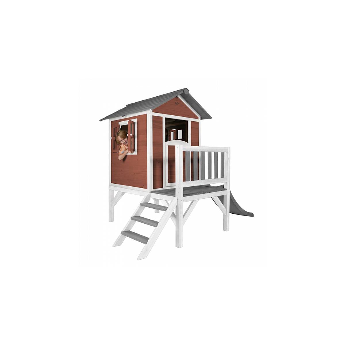 Maisonnette AXI Beach Lodge XL en Rouge Scandinave avec Toboggan Gris - Maison de Jeu pour Enfants - Image 5