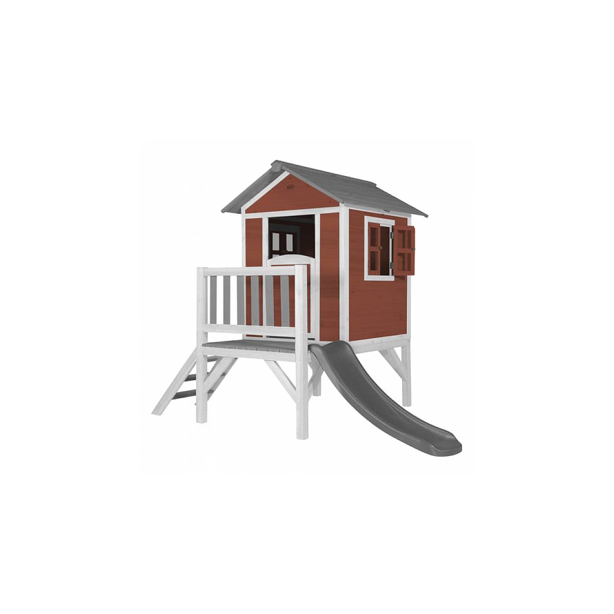 Maisonnette AXI Beach Lodge XL en Rouge Scandinave avec Toboggan Gris - Maison de Jeu pour Enfants - Image 1