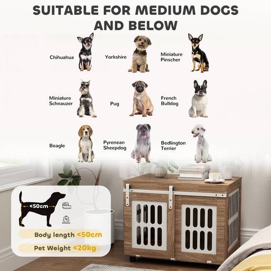 Meuble cage chien bois et acier taille moyenne porte coulissante 80x59x63cm noyer - ComfortXL Outdoor Living - Image 10