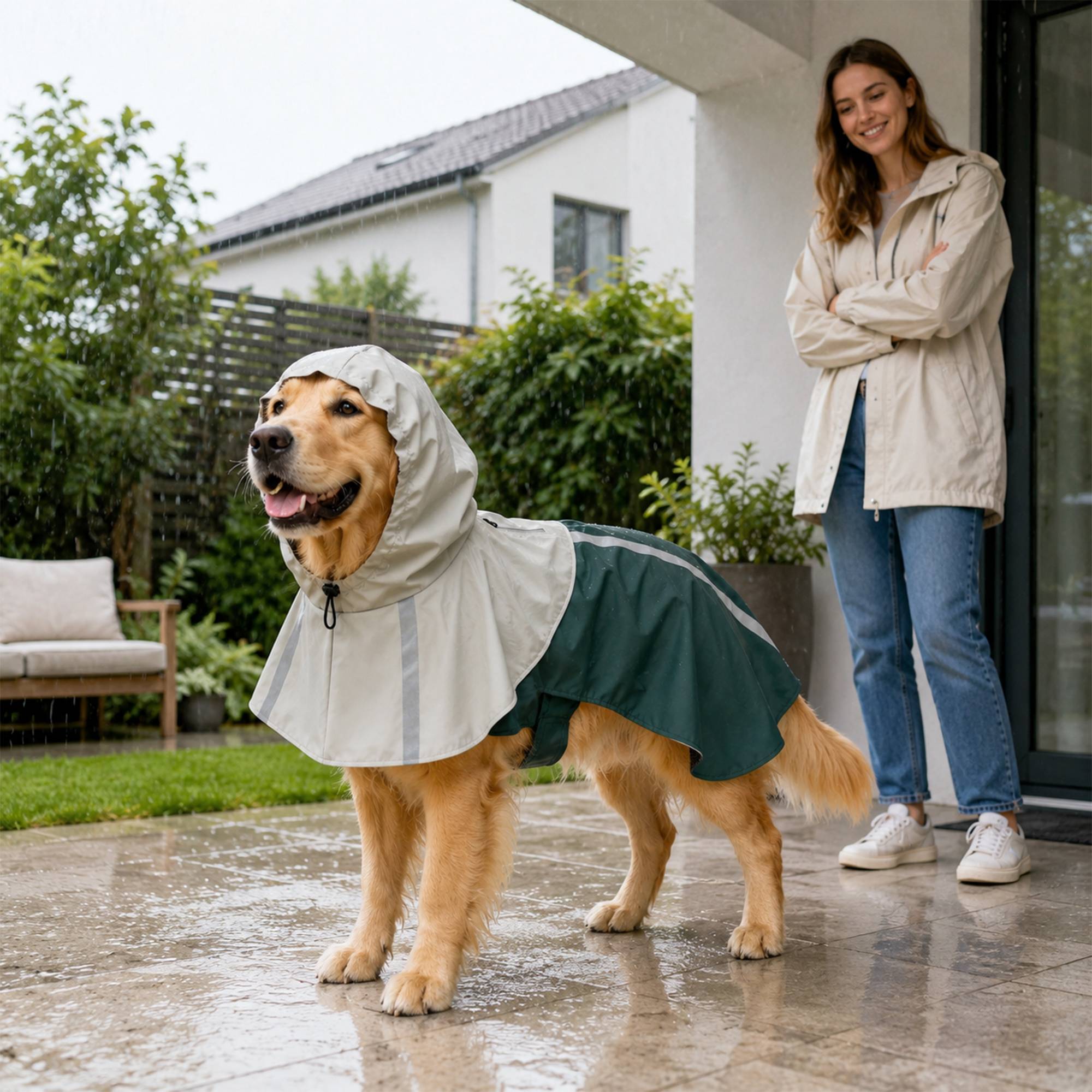 Sans Marque - Imperméable grands chiens 20 à 30 kg capuche verte - Image 4