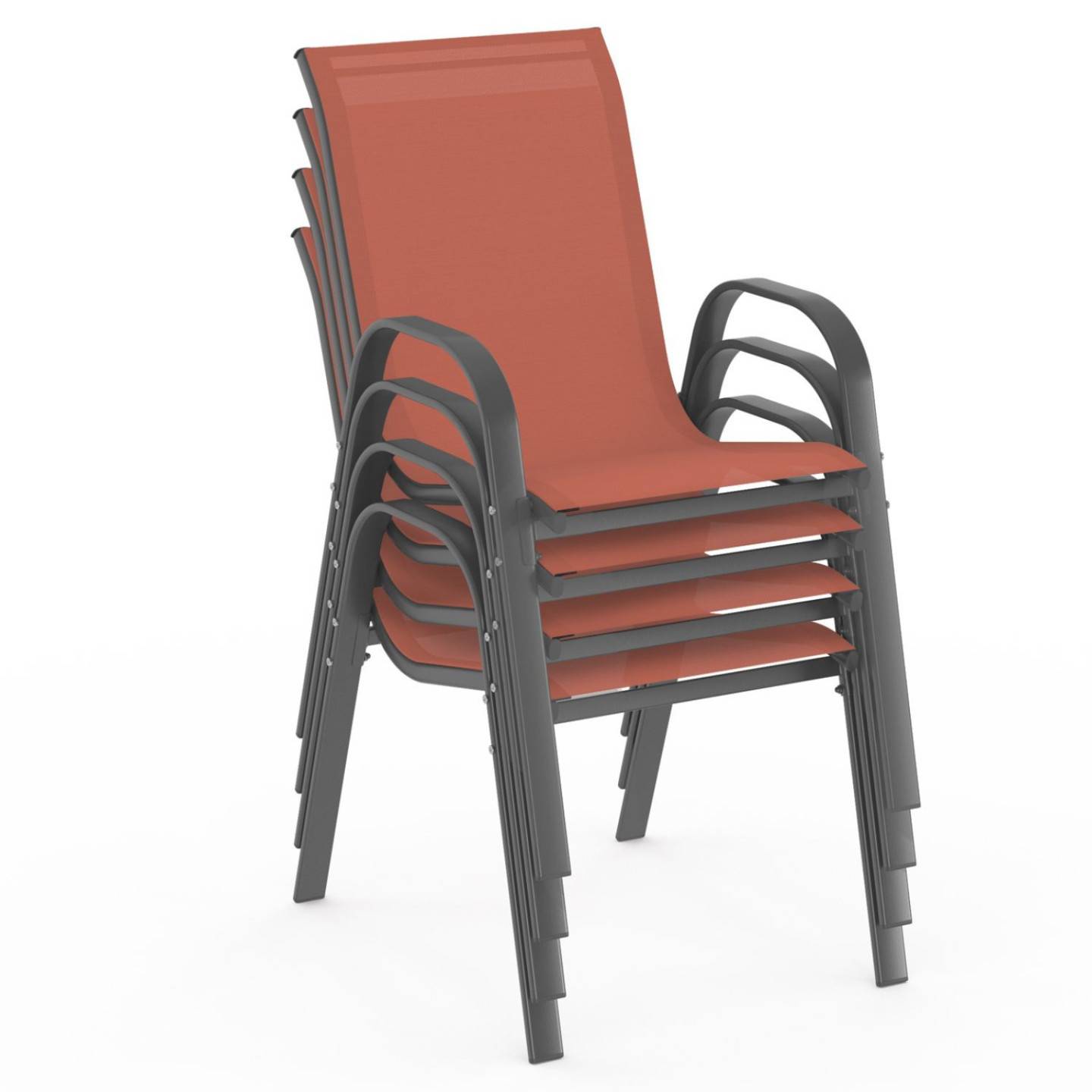 Lot de 4 chaises de jardin LYMA métal et textilène empilables terracotta - Image 4
