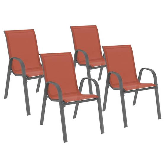 Lot de 4 chaises de jardin LYMA métal et textilène empilables terracotta - Image 2