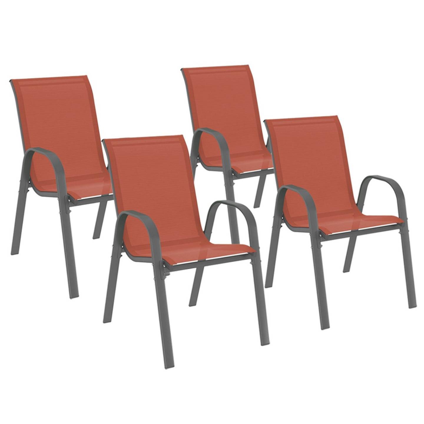 Lot de 4 chaises de jardin LYMA métal et textilène empilables terracotta - Image 2