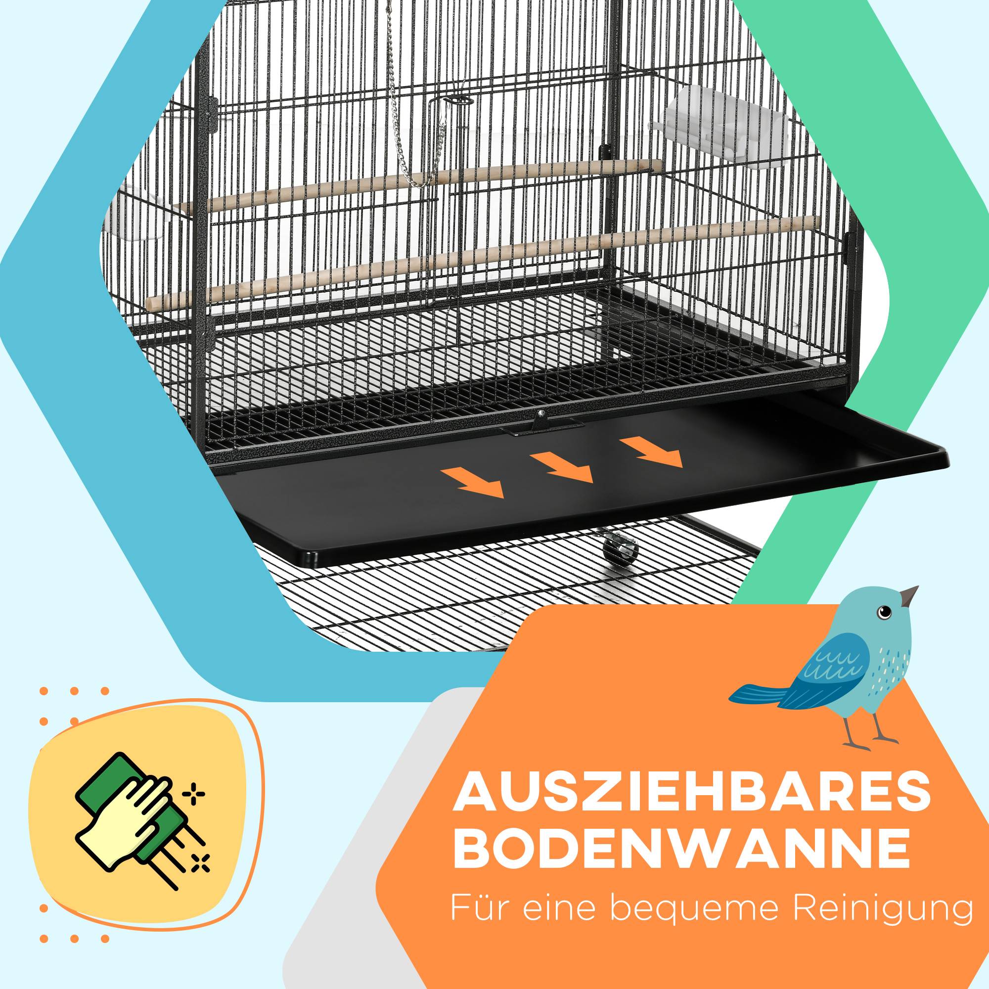Sans Marque - Cage à oiseaux avec perchoirs, jouets, bac amovible, 1 étagère, gris - Image 7