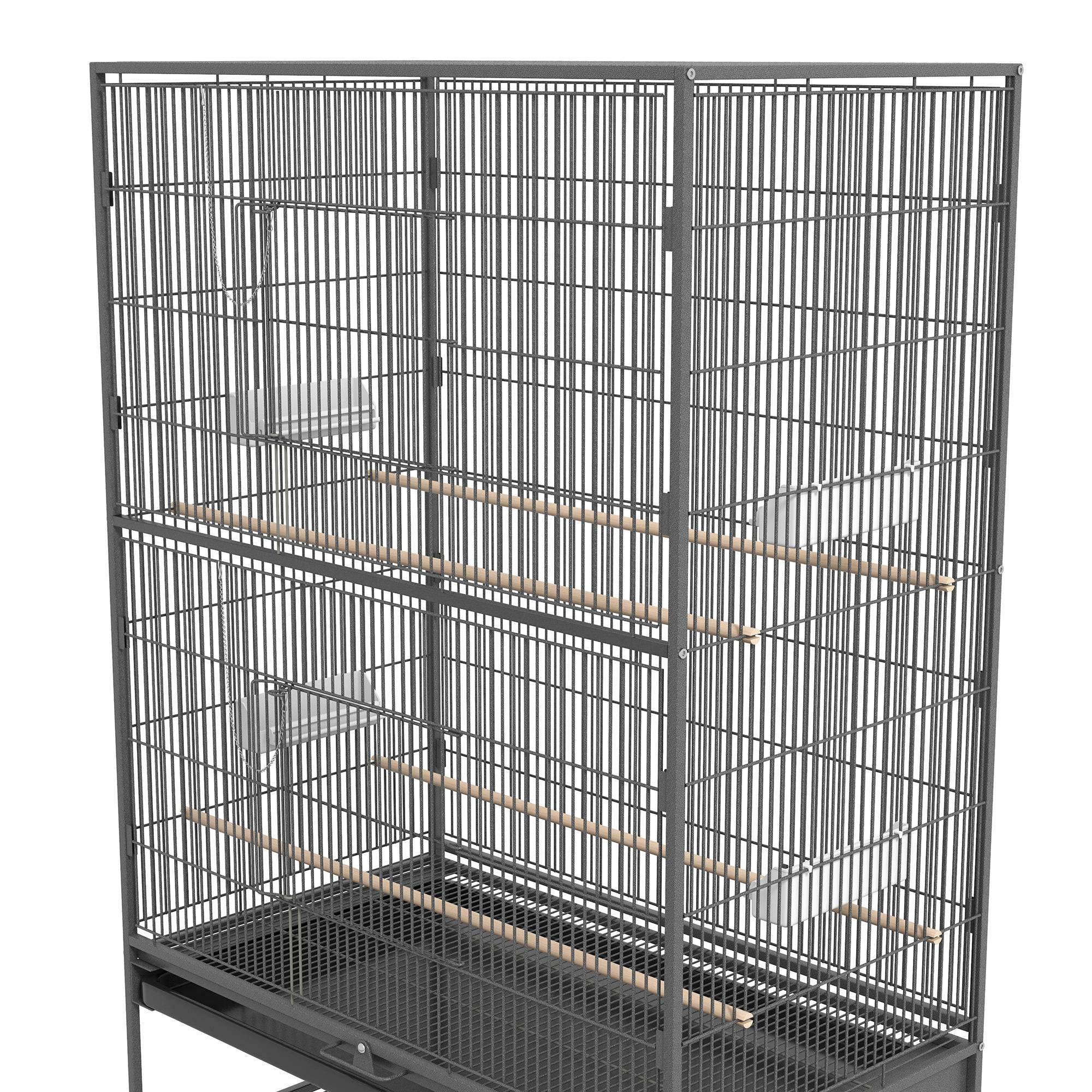 Sans Marque - Cage à oiseaux avec perchoirs, jouets, bac amovible, 1 étagère, gris - Image 9
