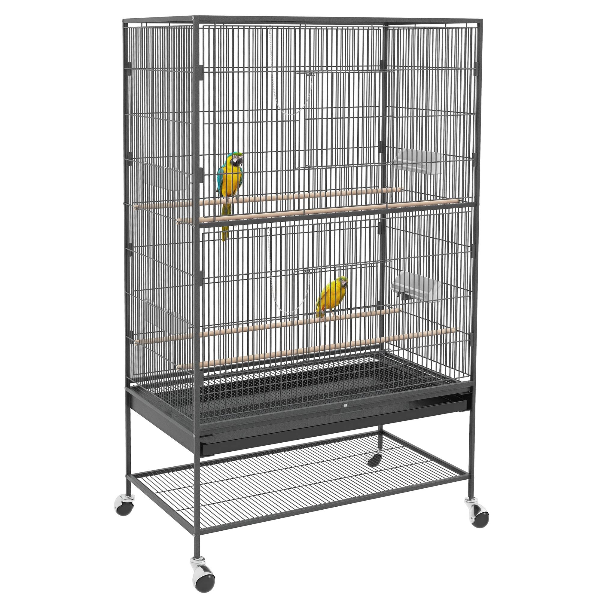 Sans Marque - Cage à oiseaux avec perchoirs, jouets, bac amovible, 1 étagère, gris - Image 1
