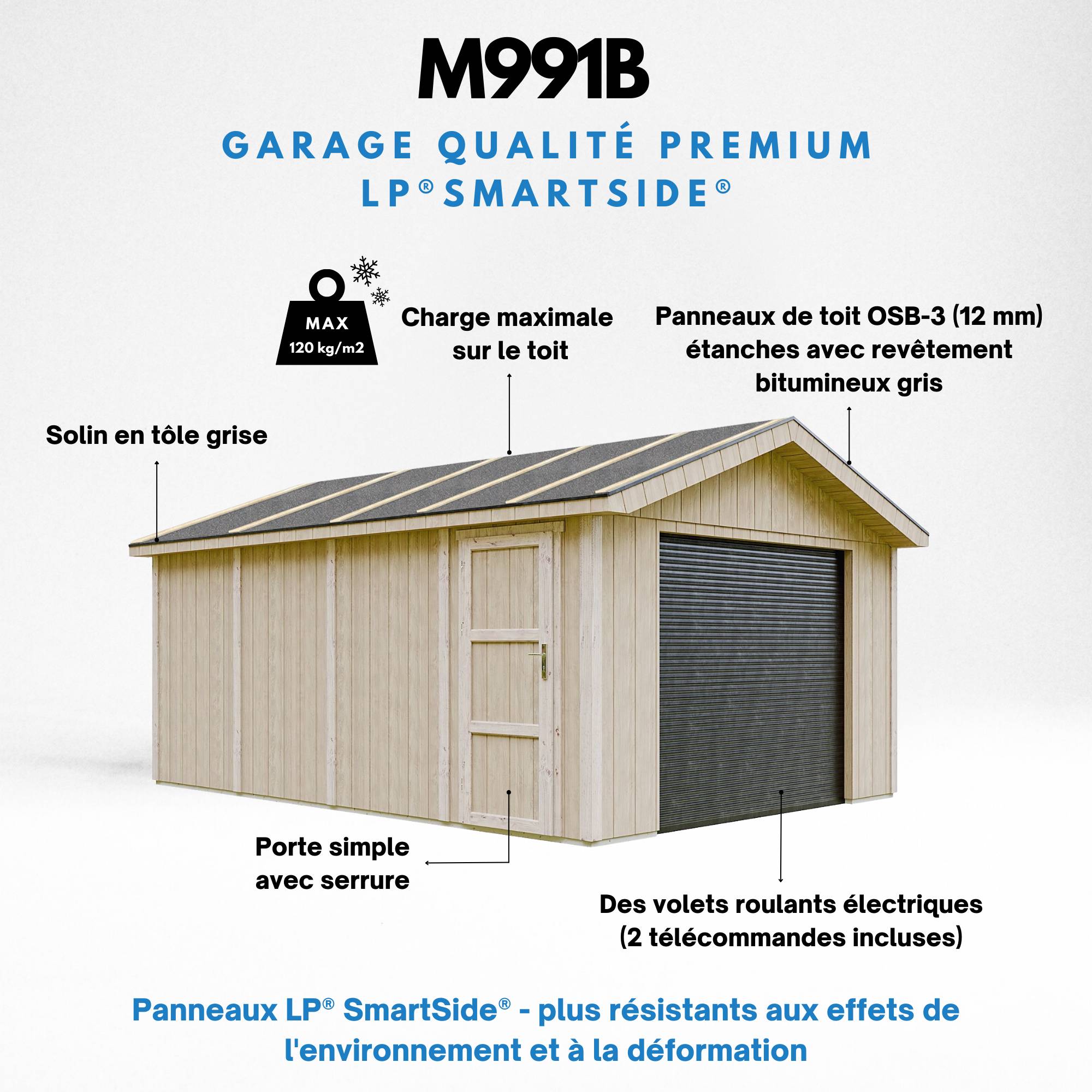Timbela - Garage Qualité Premium 17 m² / L378xl530 cm - garage pour auto, moto, vélos, machines de jardinage - Abri de jardin - Timbela M991B-CAVERN STEEL - Image 9