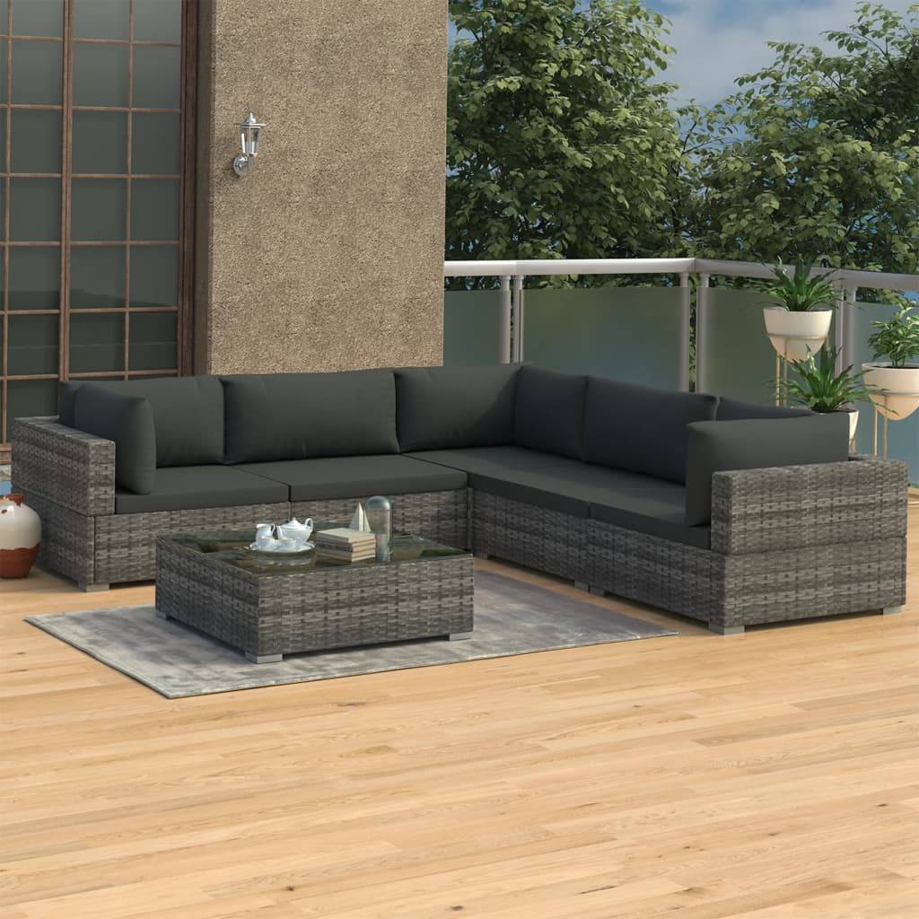 Vidaxl - Salon de jardin 6 pcs avec coussins résine tressée gris vidaXL 46771 - Image 1