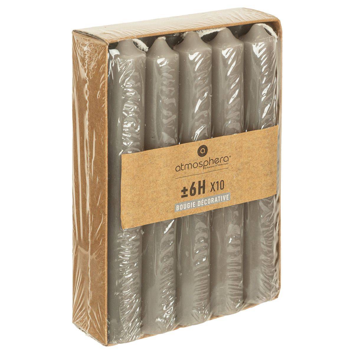 Atmosphera - Lot de 10 Bougies Bâtons Gris H 16 cm - Image 1