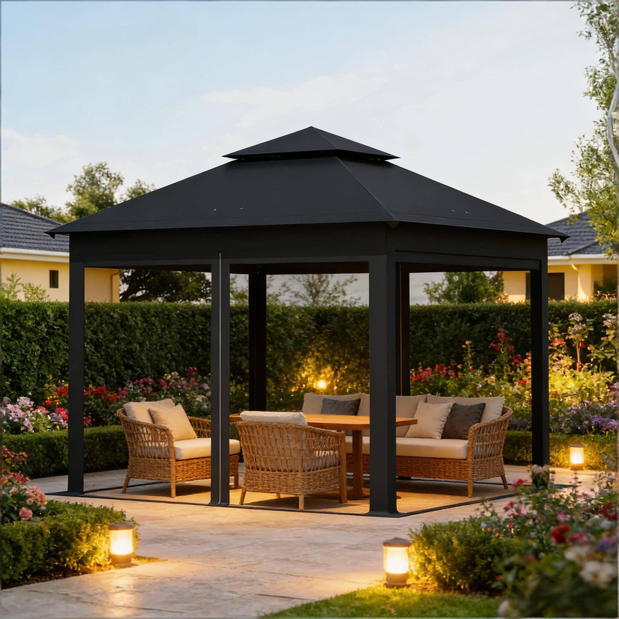 Tente de jardin extérieure à double paroi, tentes de fête, gazebo extérieur, gazebo portable pour terrasse (gazebo uniquement) - Image 1