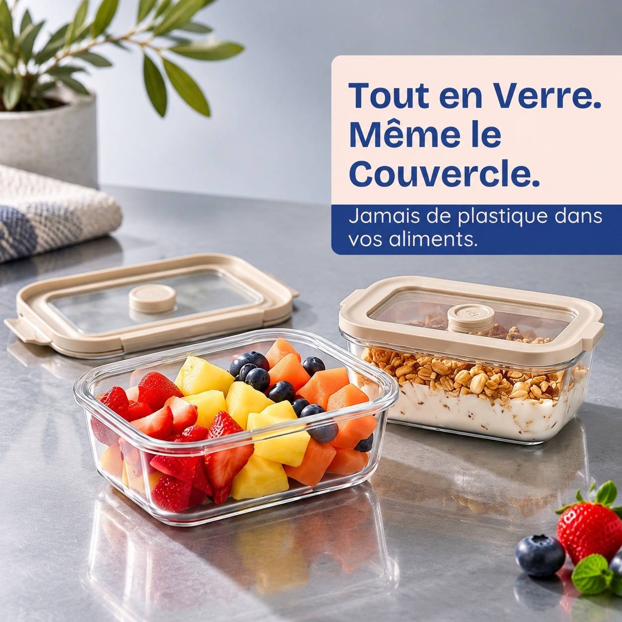 Boîtes de Conservation en Verre Borosilicate Hermétiques Lot de 4 - Image 2