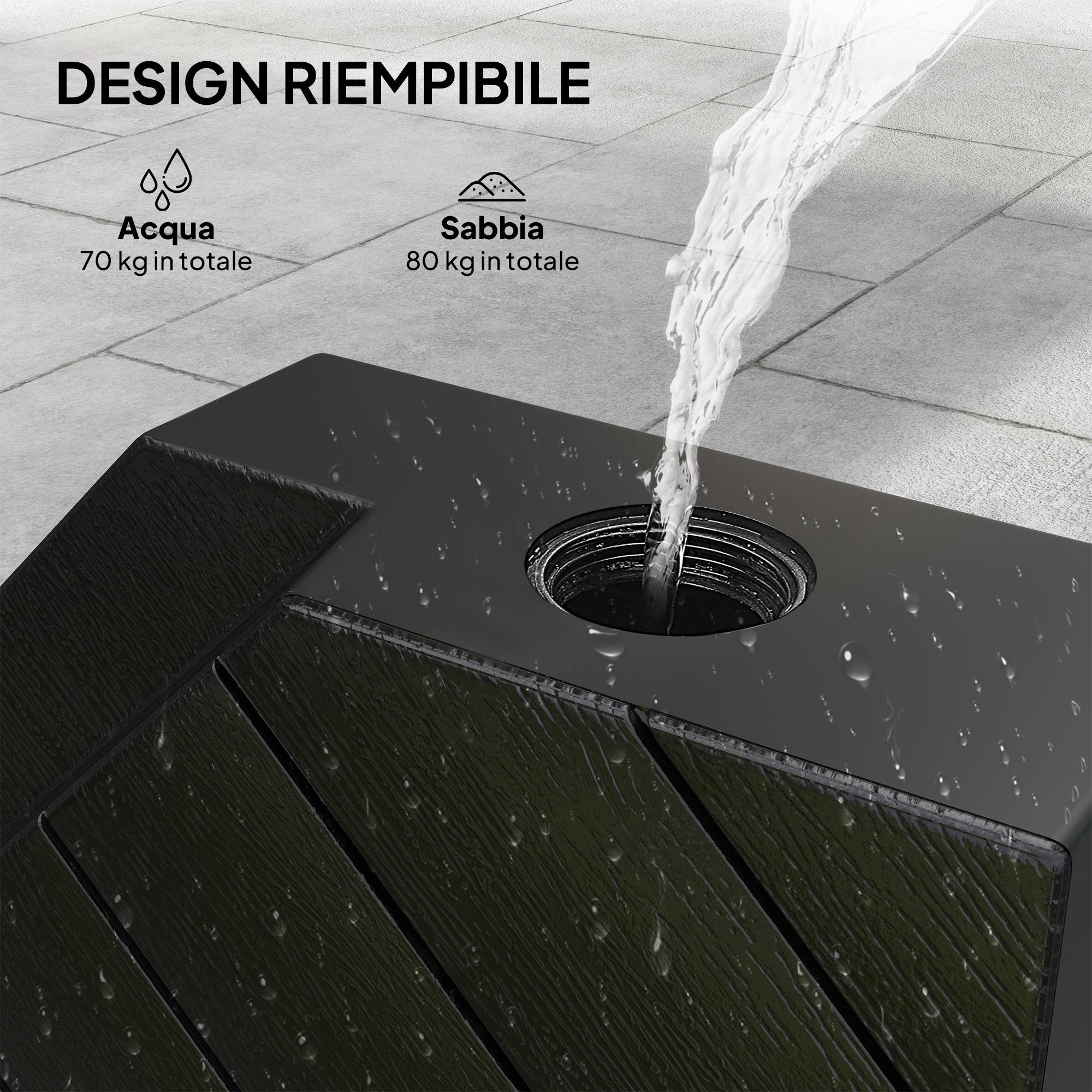 Set 4 dalles base pour parasol déporté remplissables avec eau ou sable jusqu'à 80 kg, noir - Image 7